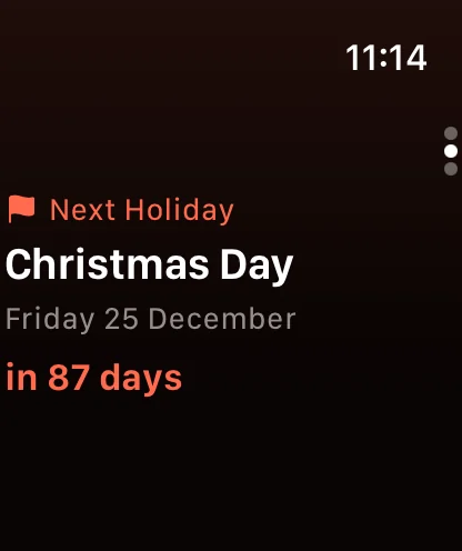 Apple Watch: the next holiday is Christmas Day, Friday 25 December.