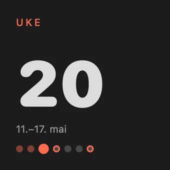 Liten widget i mørk modus: UKE 20, 11.–17. mai.